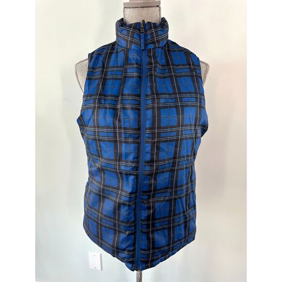 Merona Women's Dark Navy Blue Solid Plaid Reversible Puffer Vest Top Size M - Picture 3 of 9